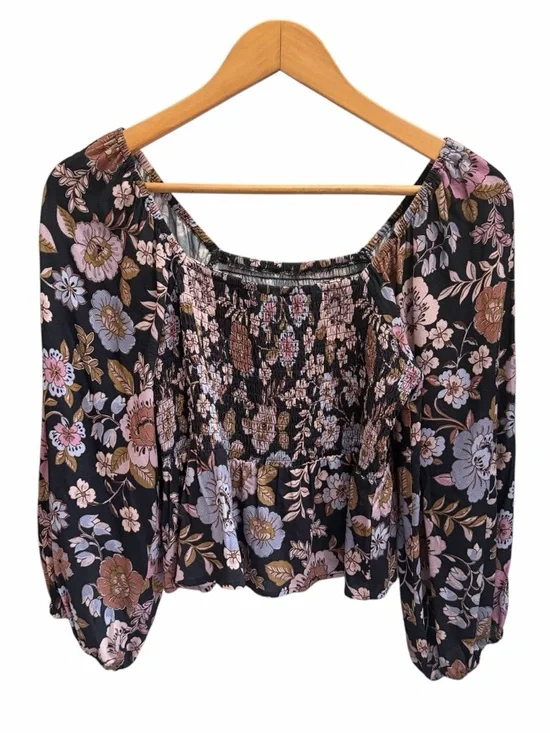 SALTWATER LUXE Floral Smocked Square-Neck Dolman Sleeve Top - Size S - Picture 3 of 8
